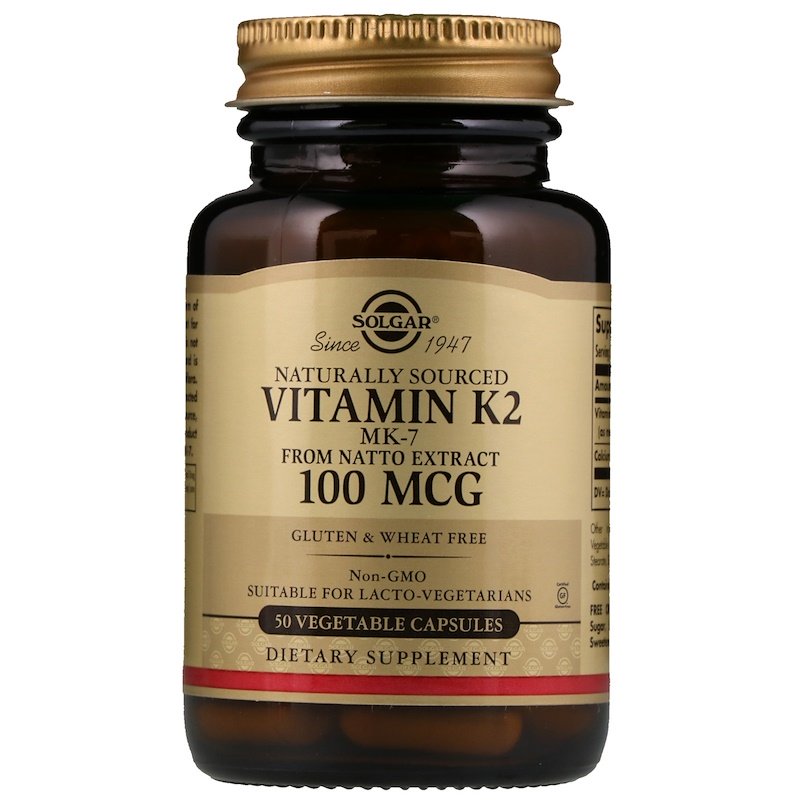 Solgar, Натуральный витамин K2, 100 мкг, 50 растительных капсул