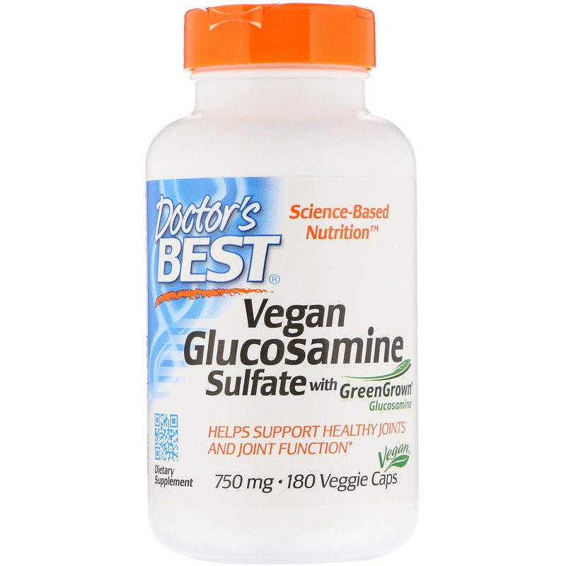 Doctor's Best, Веганский глюкозамин сульфат с глюкозамином GreenGrown, 750 мг, 180 вегетарианских капсул