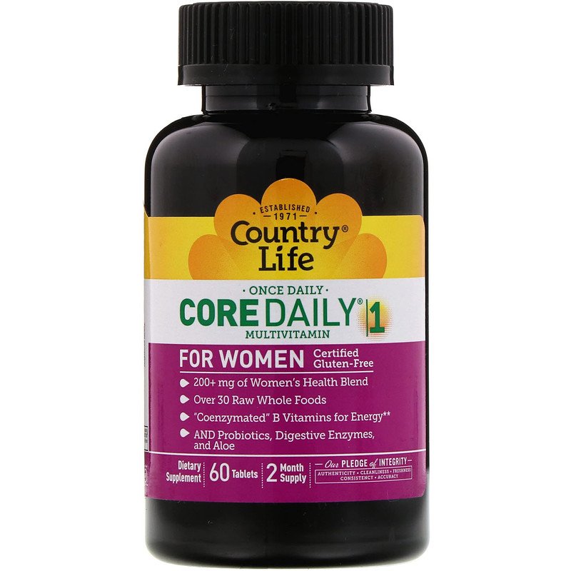 Country Life, Мультивитамины Core Daily-1, для женщин, 60 таблеток