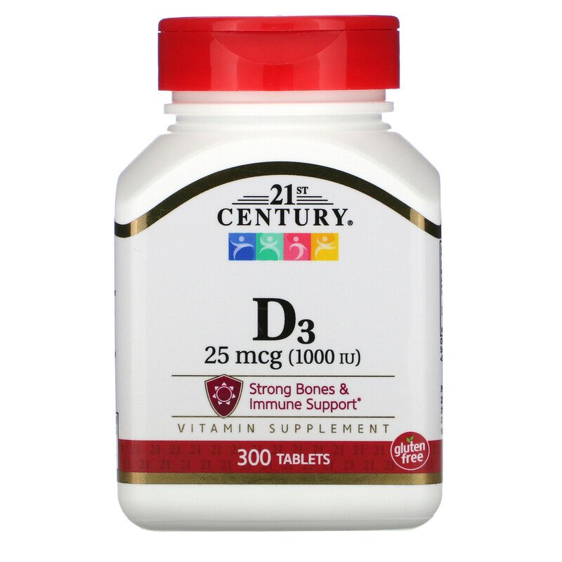 21st Century, Витамин D3, 25 мкг (1000 МЕ), 300 таблеток