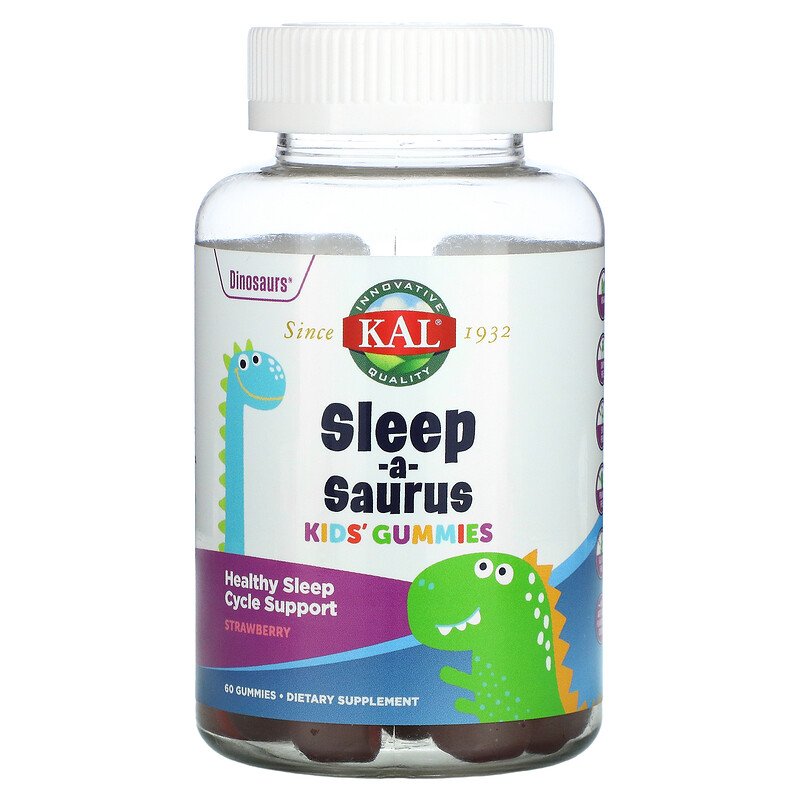 KAL, Детские жевательные конфеты Sleep-a-Saurus, с клубникой, 60 жевательных таблеток