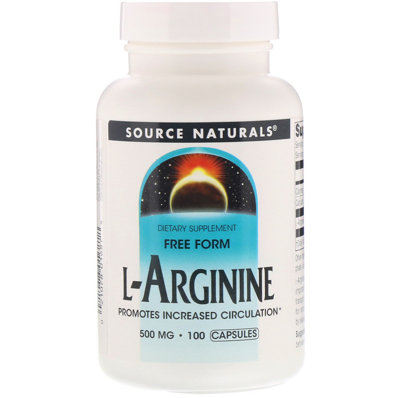 Source Naturals, L-аргинин, в свободной форме, 500 мг, 100 капсул