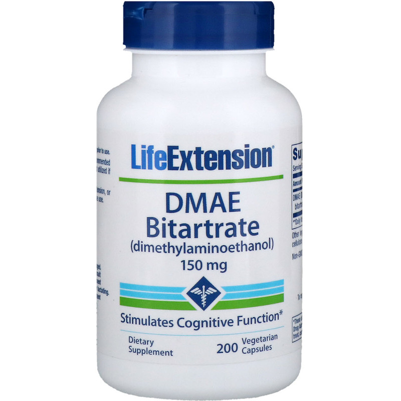 Life Extension, DMAE битартрат, 150 мг, 200 вегетарианских капсул