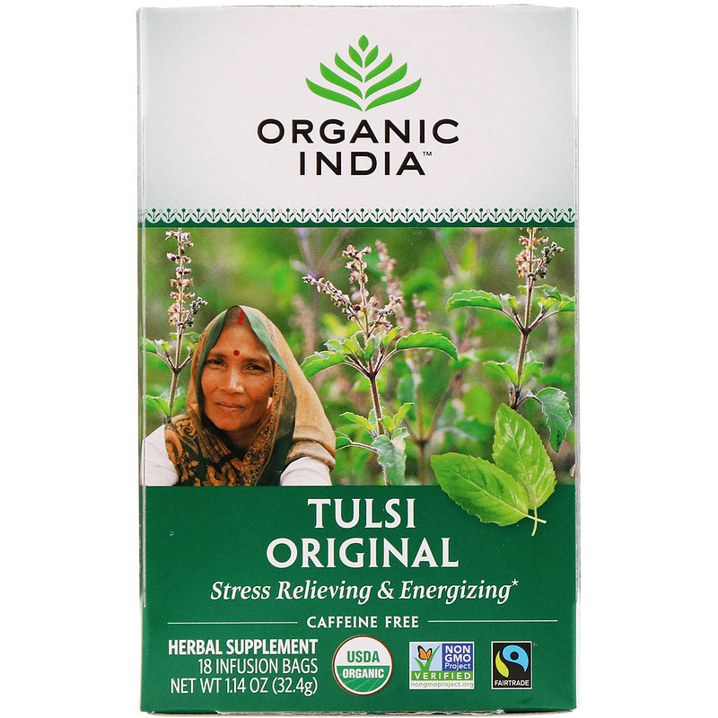 Organic India, Чай с туласи, оригинальный, без кофеина, 18 пакетиков