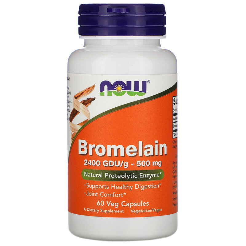 Now Foods, Bromelain, 500 мг, 60 растительных капсул